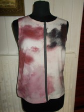 Top tee shirt COP COPINE Baro 38 polyester beige nuages rose/gris sans manches