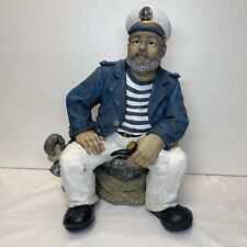 Statue Statuette Capitaine Marin / Pêcheur Breton avec pipe en résine 59cm