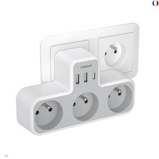 TESSAN Multiprise Murale 3 Prises et 1 USB avec 2 USB C, Chargeur USB, 6 en 1
