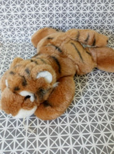 Peluche doudou tigre brun beige  yeux durs 25 cm allongé Anna Club Plush