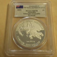 Australia 1$ Saltwater Crocodile GRAHAM RAM 2014 PCGS MS70 silver 1oz 999
