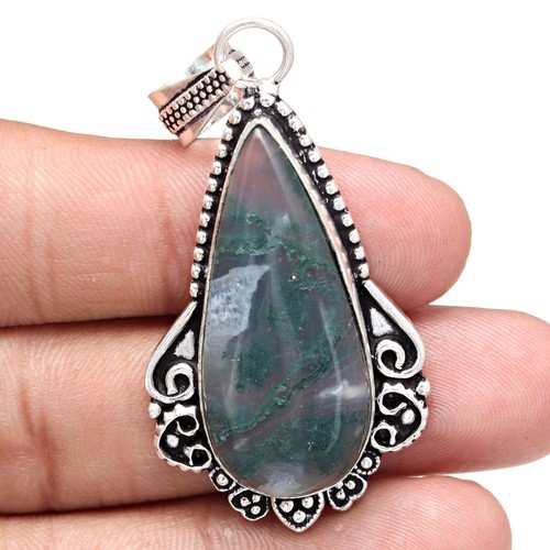 Pendentif mousse agate pierre - pendentif,