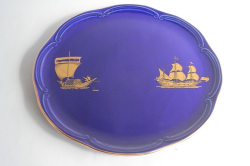 Plat faïence gien bateaux - faïence,