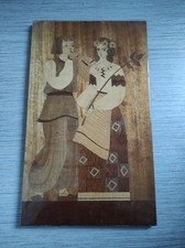 Ancien tableau marqueterie Russe Ukraine chant de la forêt couple homme femme...