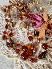 Collier ancien 2 rangs perles en chute pâte de verre inclusions or 1920-1940