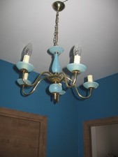 lustre italien coupelles opaline bleu 5 branches