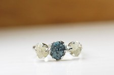 Bague diamant brut bleu-blanc naturel en argent 925 diamant en vrac pour bagu...