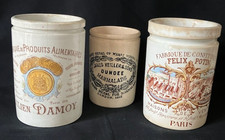 rare lot de 3 pots à confiture anciens en faïence - vers 1900 - très bel état