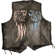 Gilet Motard Cuir Véritable Ailes Custom Style Daryl Dixon TWD Biker Vest L