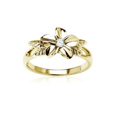 Pétale Fleur Zircone Bague En Argent Plaqué Or, Taille 5