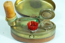 Ancien étui encrier voyage  cuir porte bougie Chemin de Fer KK Priv. Autriche