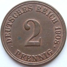 Pièce Allemande Empire Allemand 2 Pfennig 1908 A En Uncirculated
