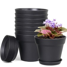 Lot de 8 pots de fleurs avec soucoupe, 10 cm, en plastique, avec plusieurs tr...
