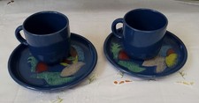 Duo 2 Tasses + 2 Sous Tasses Faïence Pornic Fait Main Papeete 12 CL