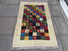 Vintage Traditionnel Main Fabriqué Oriental Gabbe Laine Crème Rouge Petit Tapis