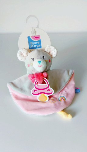 Doudou plat rond souris gris - plat,