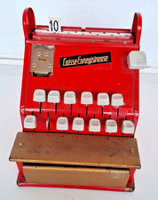 ANCIEN  JOUET   CAISSE ENREGISTREUSE EN TOLE ROUGE  FONCTIONNE