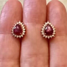 RUBIS Véritable,TOPAZE, OR ROSE, ARGENT, SPLENDIDES BOUCLES D’OREILLES ANCIENNES