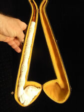 ANCIENNE GRANDE PIPE ECUME DE MER SCULPTE FOURNEAU TETE DE SULTAN ETUI