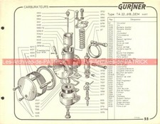 Fiche Carburateur GURTNER Type T22-618 DEM KART M18 M20D STANDARD 1963