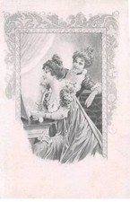 Fantaisies - n°81635 - Deux jeunes femmes devant une coiffeuse, l'une se repo