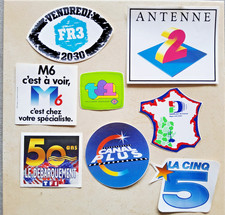 Lot 8 autocollants Tf1 M6 La cinq Canal Plus chaîne TV télévision vintage média 