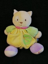 doudou peluche chat patapouf boule vert jaune mauve  Kaloo Etat neuf