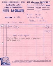 1962    ETS GASTON LAPIERRE LA GELLETTE A DIJON - M. PAPIN A TOURS