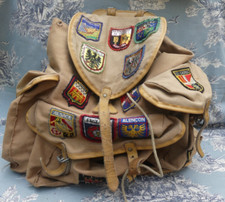 Ancien Sac à Dos de Randonnée en Toile kaki de type Scout Vintage début 20ème