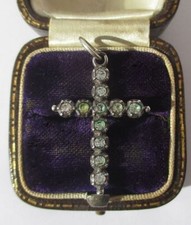 Pendentif ancien régional croix Jeannette arlésienne argent massif strass XIXe