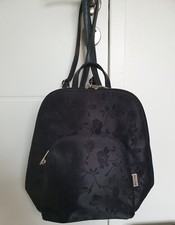 Sac à main porté sac à dos tissu noir satiné & fleurs tissées David JONES