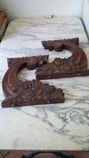 PAIRE DE CONSOLES SCULPTEES FRUITS EN BOIS VINTAGE DECORATION CORNE ABONDANCE XX