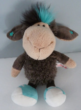 C8. DOUDOU PELUCHE NICI MOUTON marron basket bleu blanc étoile 26cm EXCELL. ETAT