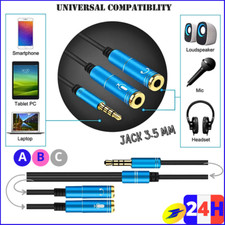 Cable Adaptateur Séparateur Y JACK 3.5mm 1x Male à 2x Femelle -CASQUE Micro Ordi