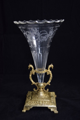 Vase cornet cristal - vase, gravé