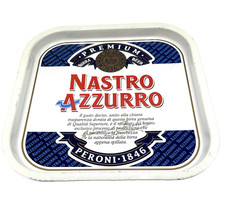 Nastro Azzurro Peroni Bière 1980'S Plateau Publicitaire En Fer Blanc 35x35