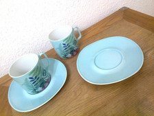 lot de 2 tasses avec soucoupes, couleur vert-bleu, marque G.Boyer Limoges France