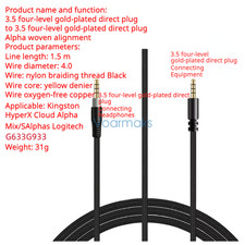 Audio Cable for Kingston HyperX Cloud Alpha, Mix, Alpha S Headphone