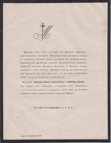 1869 faire part décès - *1869, faire-part