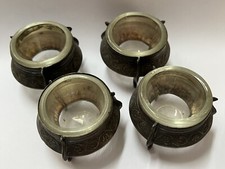 Lot 4 petits pot En Verre & Métal Arg service sel, poivre , sauces . Ref75343