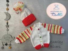 Ensemble cardigan et chapeau tricoté main bébé fille neuf, nouveau-né