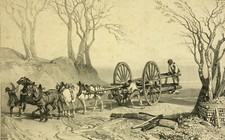 Voiture Charette Chevaux LITHOGRAPHIE Lemercier FEROGIO Gihaut XIX°