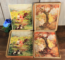 Ancien Deux Puzzle Jouets Enfants Double en Bois Complet 2x 30 pièces