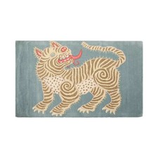 Lion chinois fait main 100 % laine nouveauté/animal oriental tapis Aqua 3' x 5'
