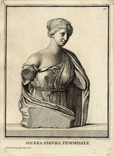 Décoration Antiquité In-folio Buste de femme romaine Campiglia Gravure XVIIIe