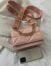 Sac A Bandoulière A Rabat Rose Femme En Simili Cuir Matelassé Ajustable Chaîne