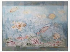 Grande tableau Vintage Peinture Avec Le Technique Du Givre Aquarium Mer P29