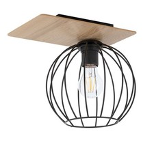 Lampe De Plafond E27 Noir Métal Bois Rétro Pour Chambre D'Adolescent Salon
