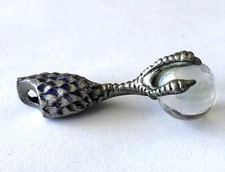 Signed JJ Jonette Pewter Bird Claw Holds A Glass Crystal Ball Pendant 