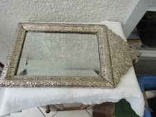 Magnifique miroir biseauté cadre  bois recouvert d'une feuille de métal argenté